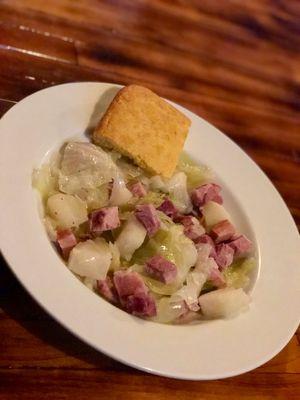 T3 Ham and cabbage with cornbread.