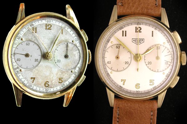 Vintage Heuer Chronograph Watch Repair and Restoration - Before and After