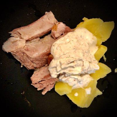 bollito. veal and potatoes. cream horseradish sauce