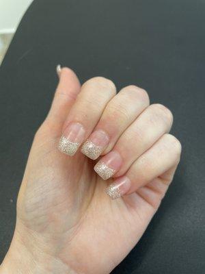 Dip nails with acrylic tip and gel glitter