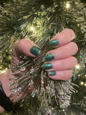 Christmas nails by Tri.  Regular glitter nail polish, not gel.