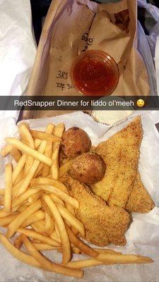 Red Snapper Dinner Hushpuppies & Fries Babeee