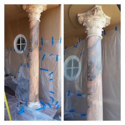 Buffing cleaning and sealing marble columns