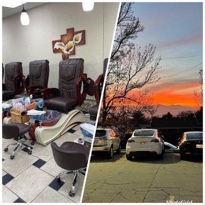 We had a beautiful view for the sunset. You sit in spa  chair and enjoy this view.