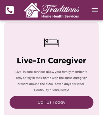 Does your family want to remain Living at Home? Consider Traditions Live-in Caregiver program!