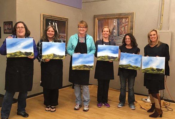 Finished paintings from one of our Friday evening paint parties.