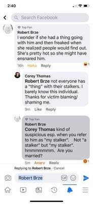 Documentation about some terrible comments made against a stalking victim.