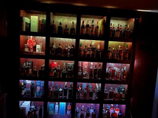 LED lights added for custom wood liquor cabinet