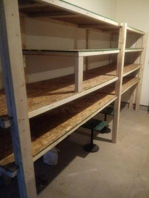 Hand built garage shelves