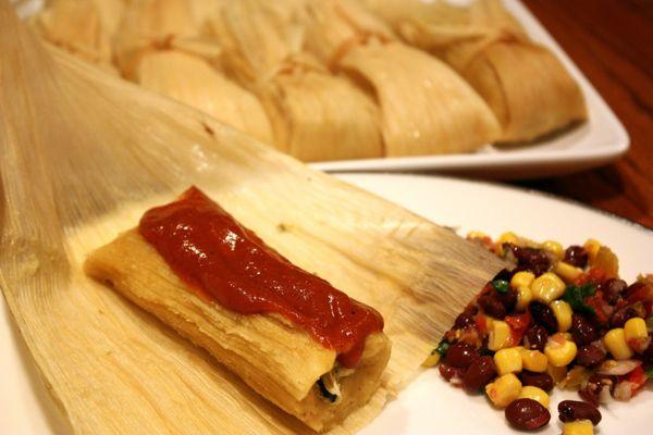 Beef Tamale with black bean and corn salsa