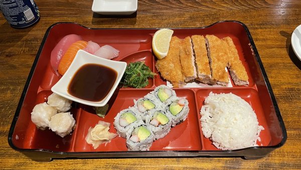 Dinner Bento Box with Tonkatsu and Sushi