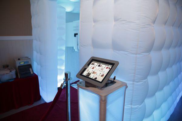 Inflatable Style Photo Booth with LED Lights and Kiosks for Direct Photo Upload to Social Media or E-mail.