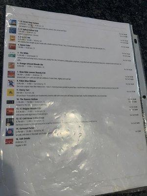 Beer menu