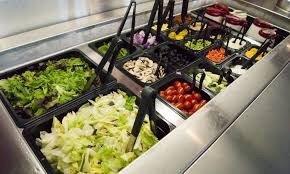 Strip to our salad bar with lots of veggies as toppings and homemade dressings. Add grilled chicken or sirloin beef.