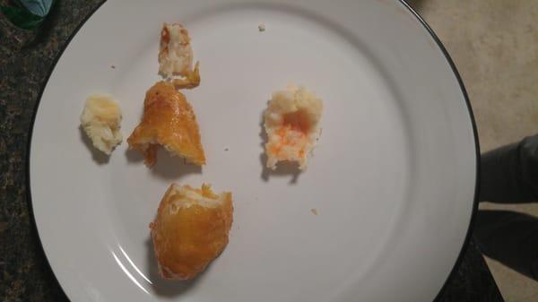 Found the tiny overcooked shrimp. So much breading so they can give you  less shrimp.