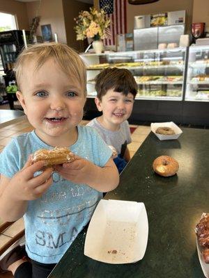 Beignets and donuts in the dining area.