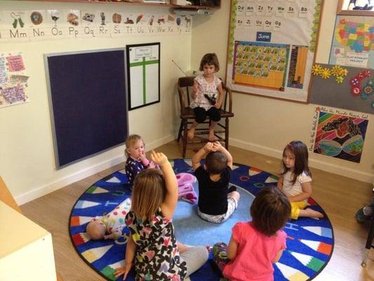 A child leading "Show and Share" during our daily Circle Time.  Great opportunity to build language and conversation skills.