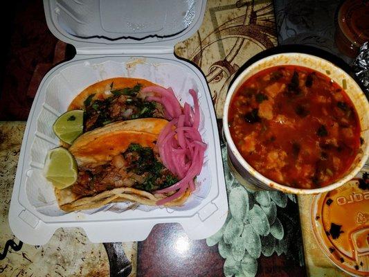 Birria tacos + consome