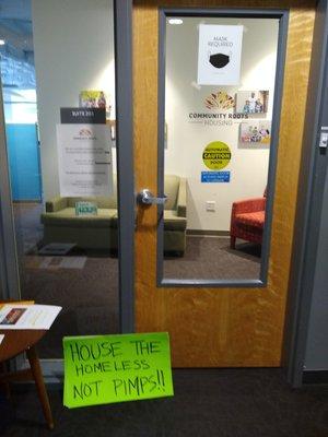 They wouldn't even answer questions about why they denied housing to homeless disabled people at their office, and locked the door.