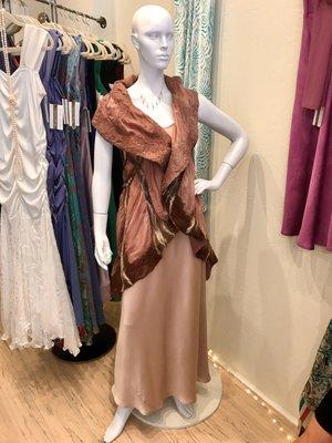 Nuno vest by Patti Barker - fine marino wool felted onto silk over full-length washable silk bias cut gown