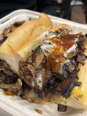 Brisket Burnt End Cheesesteak Sandwich