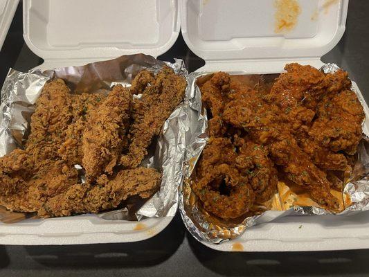 Buffalo and plain chicken tenders HUGE