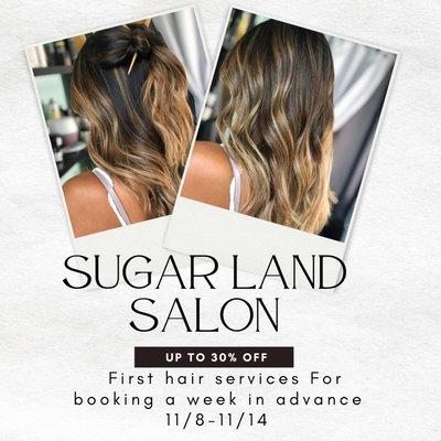 Did you know we have a hair salon and we love when you pre Book 


Show this at your appointment and receive up to  30% of your service