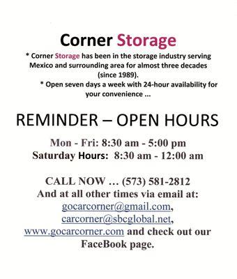 Corner Storage ... Locally Owned and Operated ...