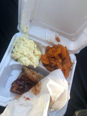 BBQ Rib Dinner, coleslaw, yams, Cornbread