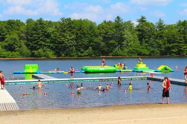 Fun water obstacle course on the lake!