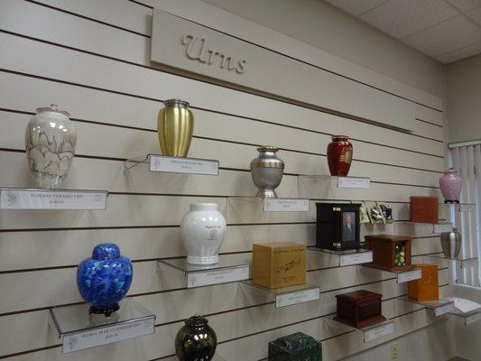 All Faith Cremation has a large selection of urns and jewelry at both locations.