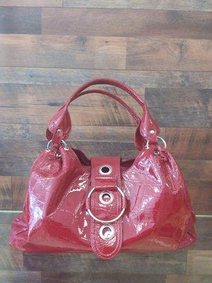 Large red patent leather shoulder bag