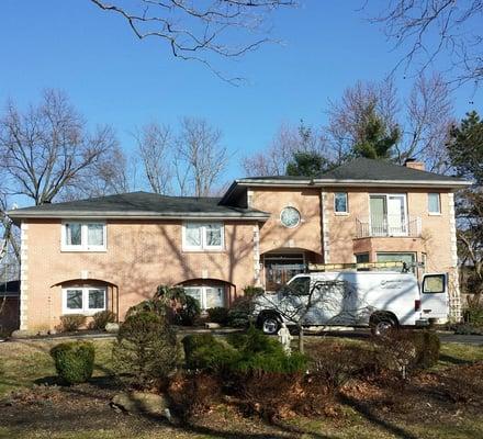 New GAF Lifetime Warranty Timberline shingle roof. 2 Chimney re-builds & power washing. Heat cable installation. Livingston, NJ.