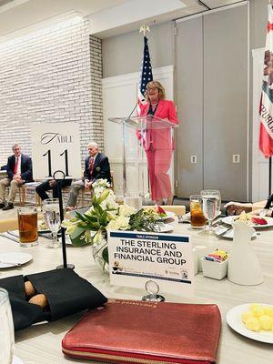 Supervisor Katrina Foley speaking at sponsored event by my agency, The Sterling Insurance & Financial Group