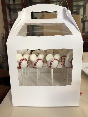 Chocolate Mickey Mouse baseball cake pops