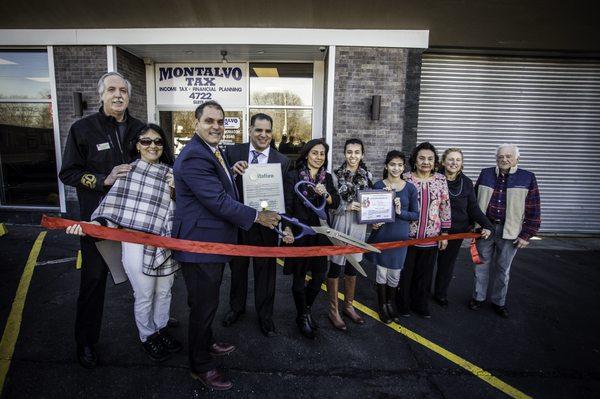 Ribbon cutting ceremony with Supervisor Joseph Saladino and Robert Barrett from the Massapequa Chamber of Commerce.