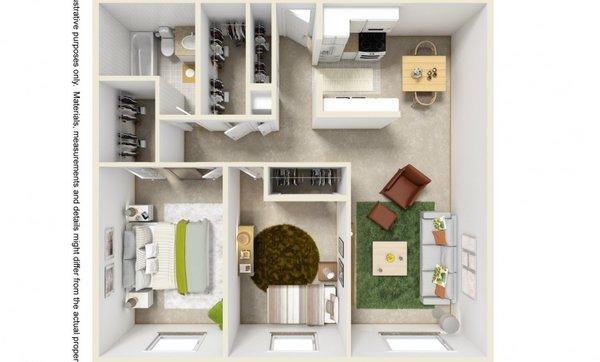 2M (945 sf) floor plan