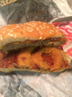 Not sure I like onion rings in my burger- but that's how the bacon cheese western burger comes