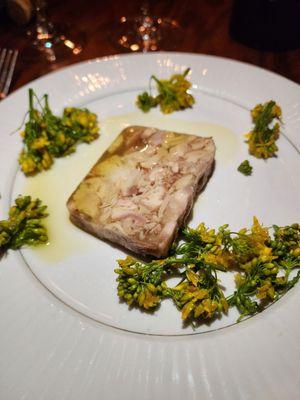 German Style Head Cheese, Wild Mustard Flowers, Rustic Toast