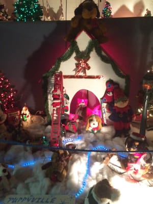 There's little scene like this decorated. This one is called Puppyville and has stuffed dogs.