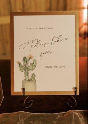 Sign Lisa created for mini cacti favors...