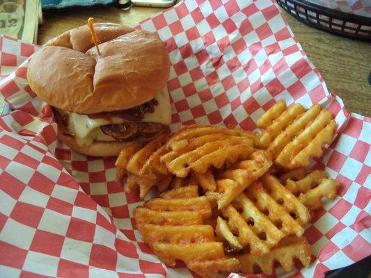 burger and waffle fries