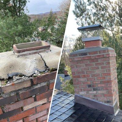 Chimney Repair/Rebuilt With New Flute & Crown