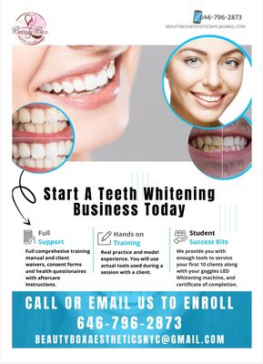 Start Your Cosmetic Teeth Whitening Business. No experience required ! Can also be done as a Mobile Business !