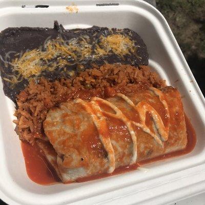 Smothered Burrito Special... with beans and rice, $9