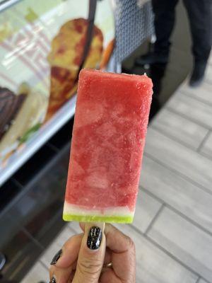 Watermelon paleta. Beautiful and refreshing.  My nails are pretty, too.