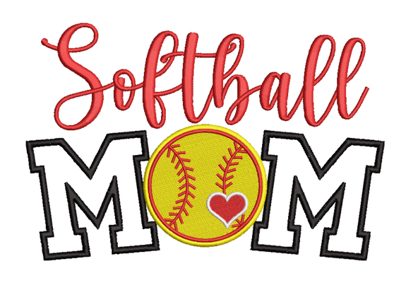 Softball Mom Machine Embroidery Design Digital Download T shirts Sweat Shirts Great Gifts Fabric Crafts