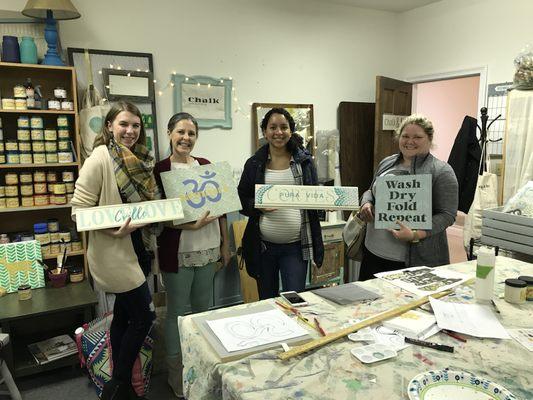 Sign class with reclaimed wood.