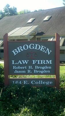 Brogen Law Firm, LLC - front sign and free standing building behind where Robert H. and Jason R. Brogden practice law together.