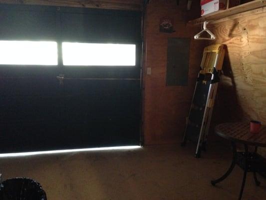 The wee motorcycle-sized garage at the rear of the cabin.